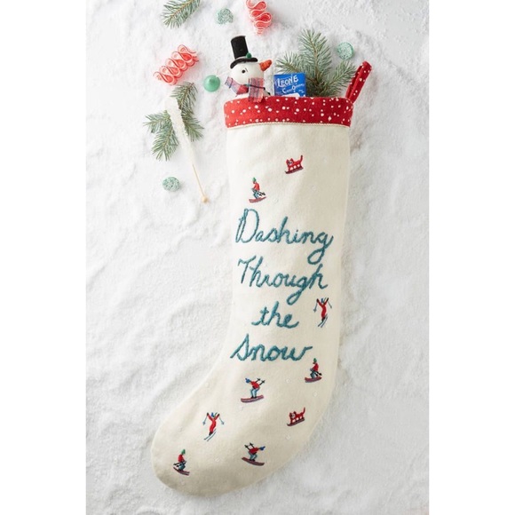Anthropologie Dashing Through The Snow Christmas Stocking - Picture 1 of 4